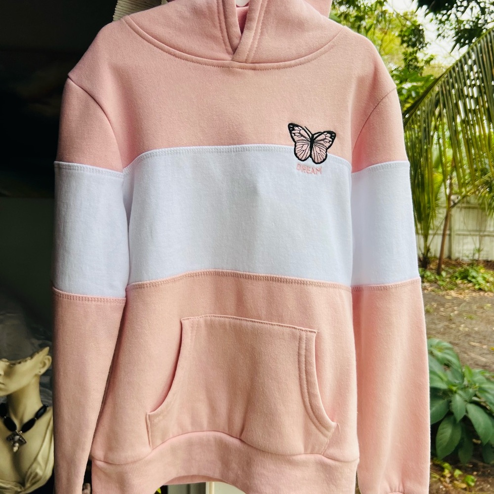 Reflex Pink and White Oversized Hoodie
